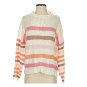 Wooden Ships Mahair Wool Sweater Cream Tan Pink Stripe Women's XS /‎ S